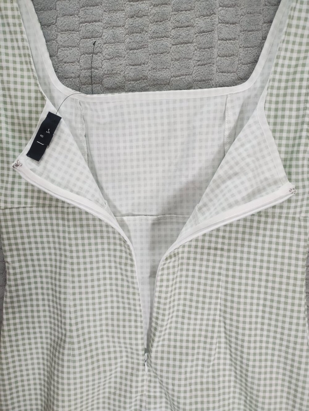 NWT Lulus Happy Chance Sage Green Gingham Square Neck Mini Dress-Sz M - Picture 10 of 13